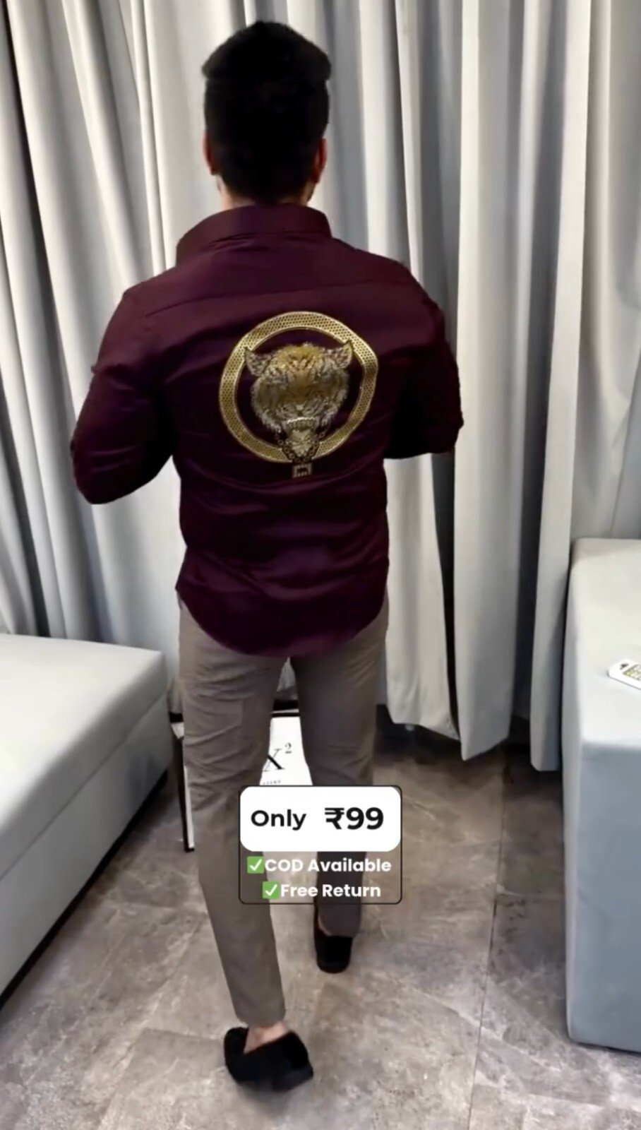 Men's Maroon Tiger Back Print Shirt